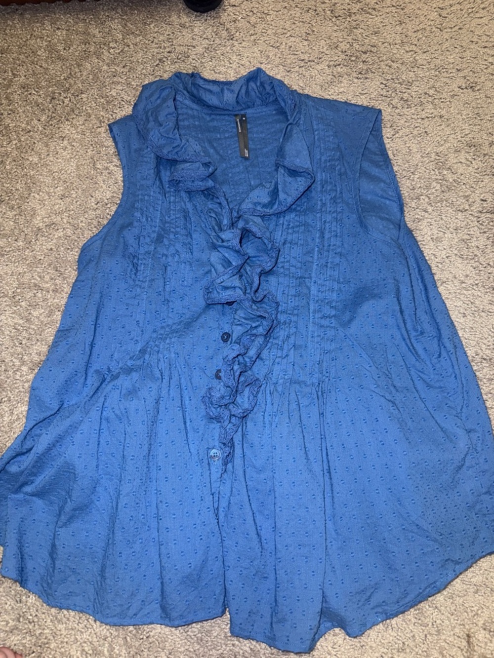 Anthropologie Royal Blue Ruffled Sleeveless Blouse